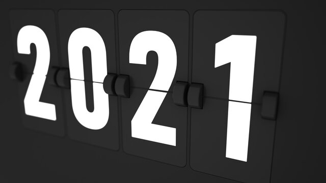 Closeup of Flip countdown timer of year. 2021.