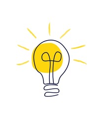 Hand-drawn light bulb icon. Simple object isolated on white background. Thinking concept, idea. Vector illustration in a flat style.