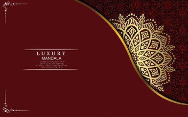 Luxury gold mandala ornate background for wedding invitation, book cover with mandala element style premium vector