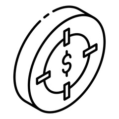 
Dollar inside reticle, editable design icon of financial target 
