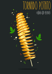 Tornado potato. Twisted spiral chips. Vector Illustration