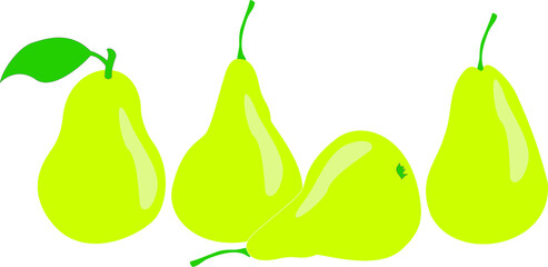 Set of pears on a white isolated background. Vector illustration.