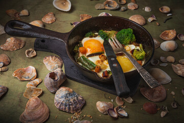 Fast food- still life- fried chicken eggs