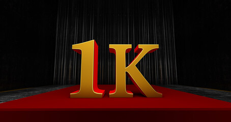 golden 1k or 1000 thank you, Web user Thank you celebrate of subscribers or followers and likes, 3D render