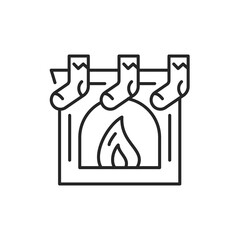 Christmas decoration fireplace color line icon. Editable stroke.