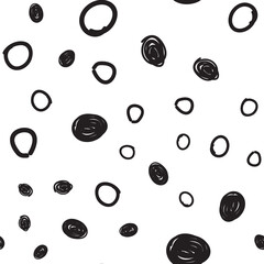 Dots seamless pattern. Hand drawn circles monochrome background texture.