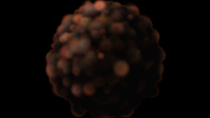 Isolated black background. a flying, rotating and glowing planet with a violent eruption. 3d illustration.