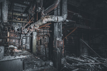 Old abandoned and dilapidated paper mill in Sweden. here you can see the abandoned and destroyed boiler house