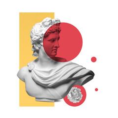 Modern conceptual art poster with ancient statue. Collage of contemporary art.