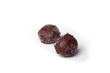 Handmade sweets. From dried fruits and nuts with the addition of cocoa. Home delivery. Festive concept. Quarantine.
