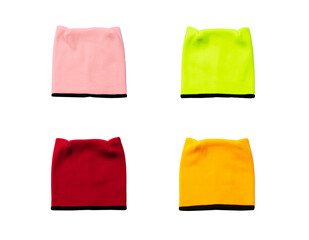 Colorful fleece hats isolated on white background
