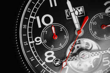 Fototapeta premium Mechanical luxury wrist watch with red arrows