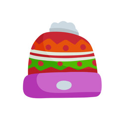 Knitted Hat. Flat cartoon illustration isolated on white background. Winter clothing for the head