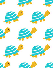 seamless pattern with cute turtle, vector illustration