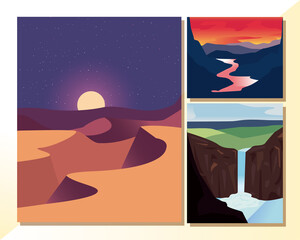 Obraz premium Landscapes frames icon set vector design