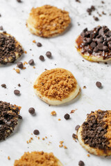 closeup shoot of pancake with peanut crunches topping