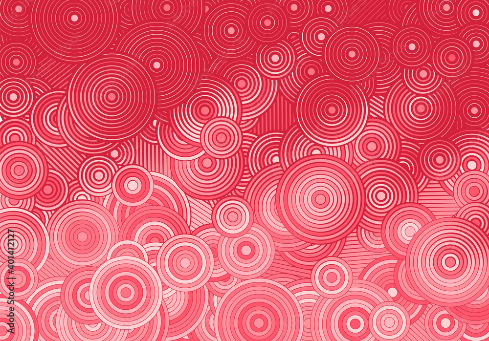 Poster Abstract pink background with circles and lines of various widths in romantic optical illusion style.