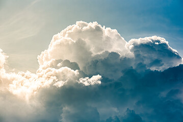 White Cumulus clouds. Sky abstract natural background. Weather theme - obrazy, fototapety, plakaty