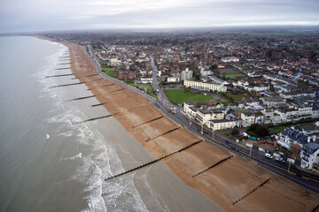 Aerial view over Bognor Regis seafront looking towards Aldwick and Pagham.