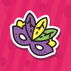 mardi gras mask with feathers on pink background vector design