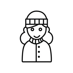 Pretty girl in winter clothes line icon