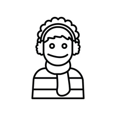 a young man with headphones winter clothes line icon