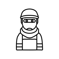 a man covered in winter clothes line icon