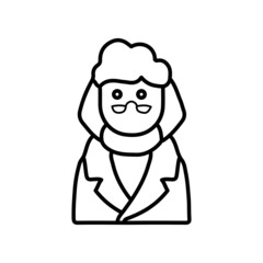 an old lady in winter clothes line icon