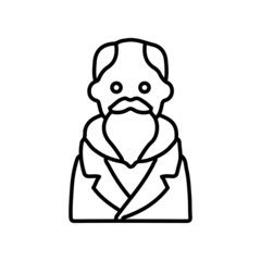 an old man in winter clothes line icon