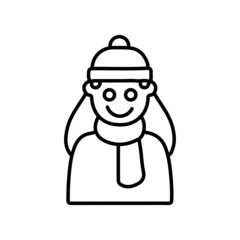 Girl in a beanie hat and scarf winter line icon