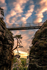 The Elbe Sandstone Mountains in the Saxon Schweitz in Germany. Natural monument, ruiene of a...