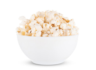 Close up of white bowl popcorn isolated on white background