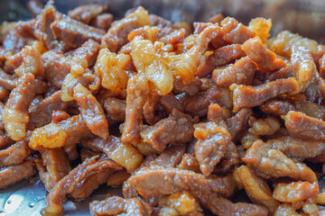Fried meat, lean parts. Suitable for hanging on the shop wall