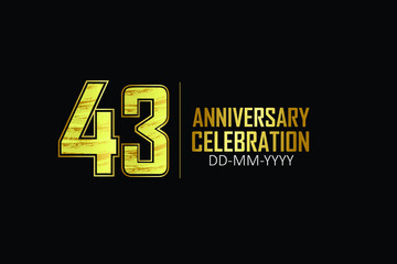 43 year anniversary celebration Yellow Golden Color Sporty Design logotype. anniversary logo isolated on Black background, for celebration, invitation card, and greeting card - Vector