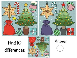Find the differences. Logical game. Christmas 