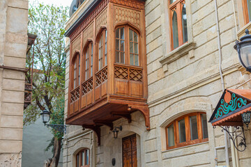 Obraz premium Photo of a brown balcony in the center