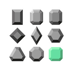 Obraz premium A set of crystals of various geometric shapes. Monochrome. Simple vector illustration on a white background