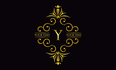 Premium monogram design with letter Y. Exquisite gold logo on a dark background for a symbol of business, restaurant, boutique, hotel, jewelry, invitations, menus, labels, fashion.