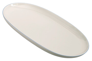 Empty Ceramic Oval Rimmed Off White Ceramic Tray, Isolated On White Background.
