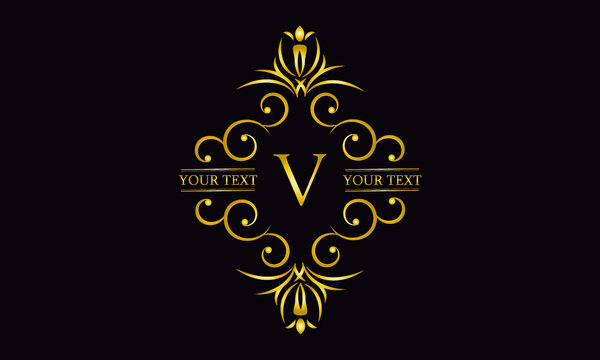 Premium monogram design with letter V. Exquisite gold logo on a dark background for a symbol of business, restaurant, boutique, hotel, jewelry, invitations, menus, labels, fashion.