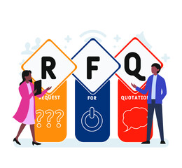 Flat design with people. RFQ - request for quotation acronym, business concept background.   Vector illustration for website banner, marketing materials, business presentation, online advertising.