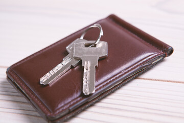 key  on the dollar bills. Close up. Business concept.