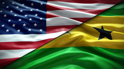 Double Flag United States of America vs Sao Tome and Principe flag waving flag with texture...