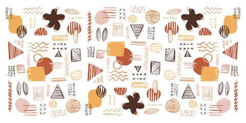 Trendy geometric forms, textures, strokes, abstract and floral decor elements. Organic design 2021