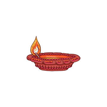 Diya lamp with lit candle wick - Diwali festival celebration symbol