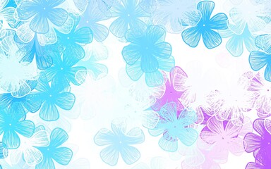 Light Pink, Blue vector doodle pattern with flowers