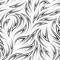 Black and white seamless vector pattern. Stylized flames. Abstract texture from smooth brush strokes with corners