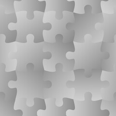 Grey jigsaw. Seamless puzzle pattern. Autism background. World autism awareness day. Jigsaw design template. Vector Illustration. EPS10.