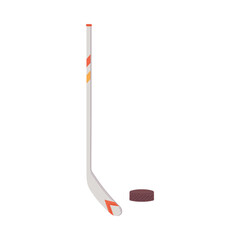 Hockey stick and puck - isolated winter sport equipment