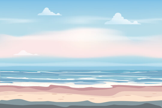Summer Vacation Poster Retro. Seascape beach seachore tropical ocean, vector, illustration vintage